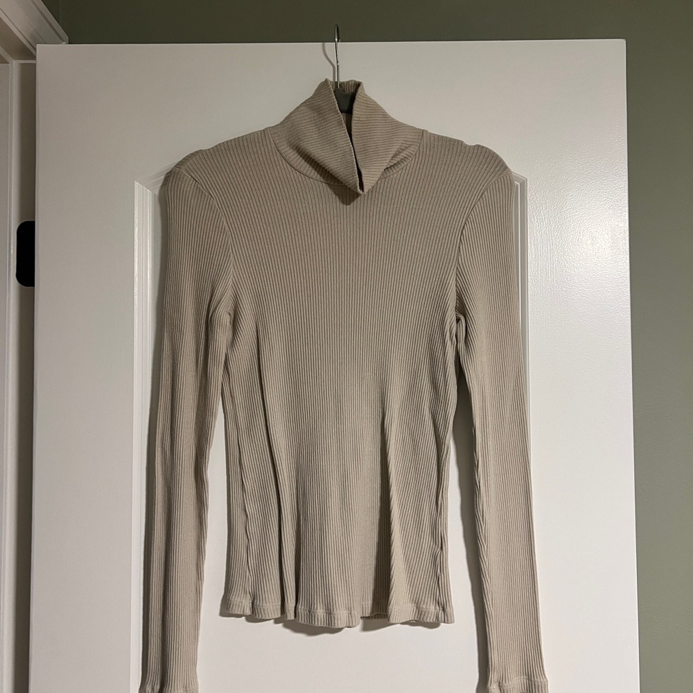 LACAUSA Cream Ribbed Knit Sweater